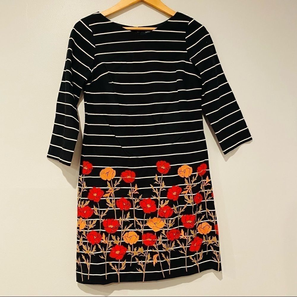 Lands' End Phipps Floral Embroidered Stripe Dress